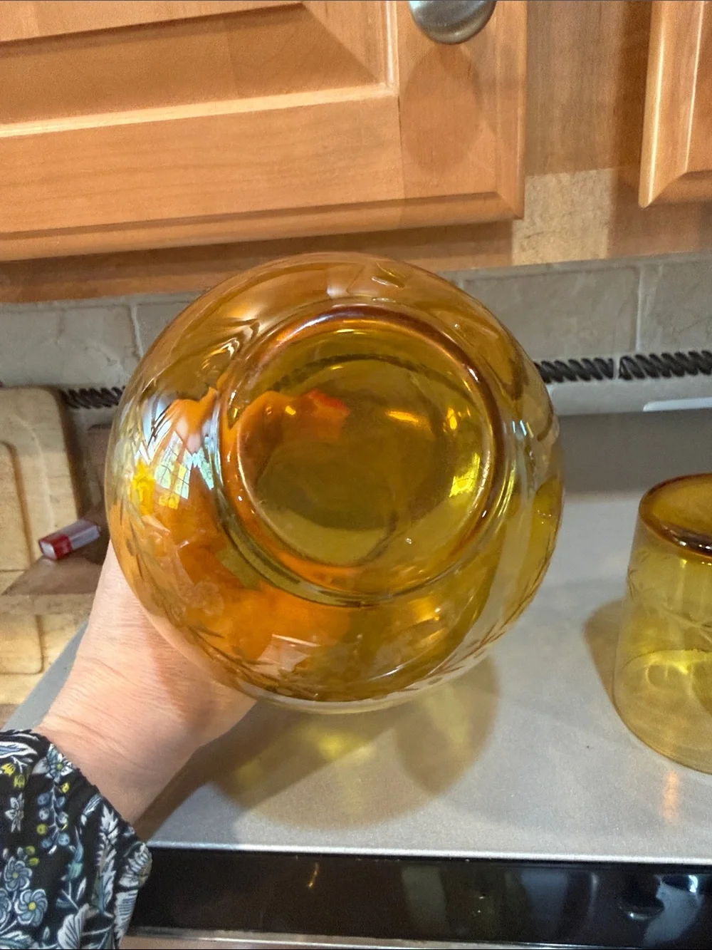 Amber Glass Decorative Carafe with Matching Glass  - Bedside or Barware